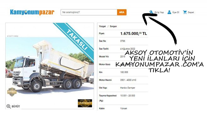 Aksoy Otomotiv'in Yeni İlanları İçin Kamyonumpazar.com'a Tıkla!