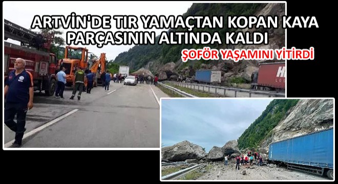 Artvin'de Tır Yamaçtan Kopan Kaya Parçasının Altında Kaldı