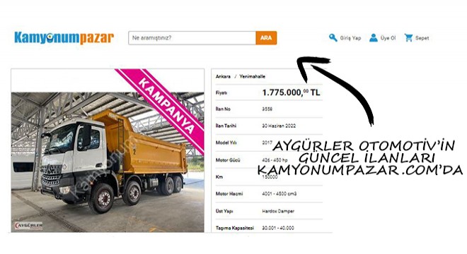 Aygürler Otomotiv'in Güncel İlanları Kamyonumpazar.com'da