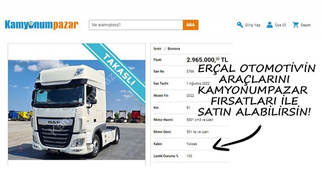 Erçal Otomotiv'in Araçlarını Kamyonumpazar Fırsatları ile Satın Alabilirsin!
