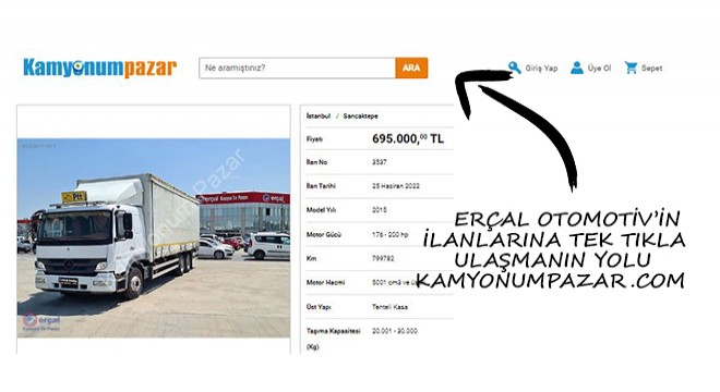 Erçal Otomotiv'in İlanlarına Tek Tıkla Ulaşmanın Yolu Kamyonumpazar.com