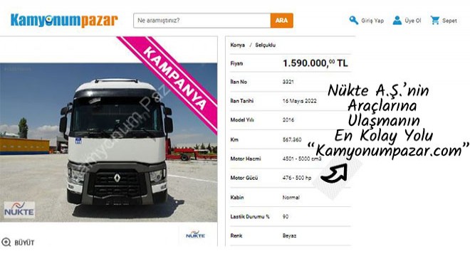 Nükte A.Ş.'nin Araçlarına Ulaşmanın En Kolay Yolu; Kamyonumpazar.com!