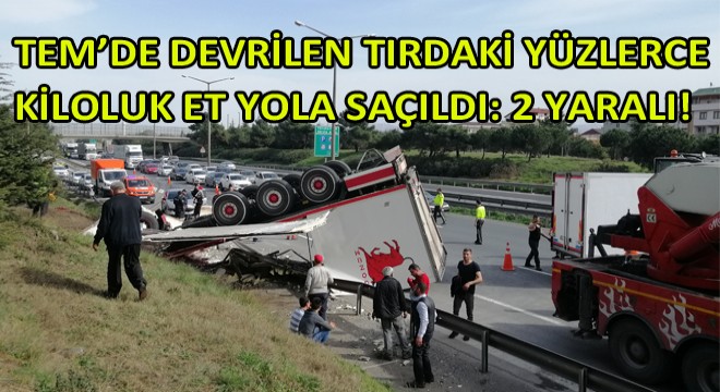 TEM'de Devrilen Tırdaki Yüzlerce Kiloluk Et Yola Saçıldı!