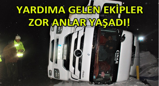 Tokat’ta Buzlanan Yolda Tır Devrildi!