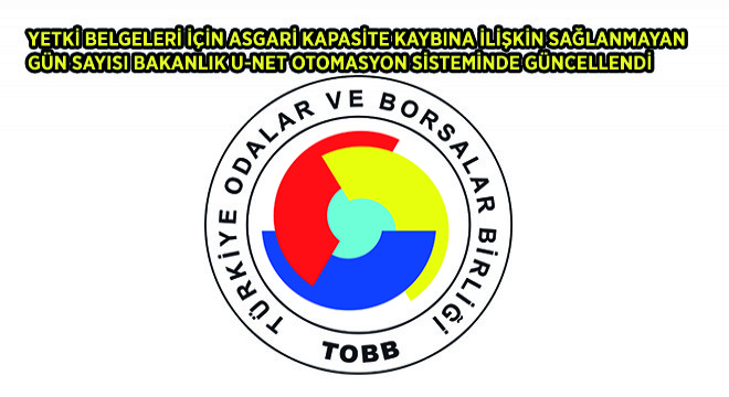 Yetki Belgeleri İçin Asgari Kapasite Kaybına İlişkin Sağlanmayan Gün Sayısı Bakanlık U-NET Otomasyon Sisteminde Güncellendi