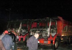 Teröristler hafriyat kamyonlarını yaktı